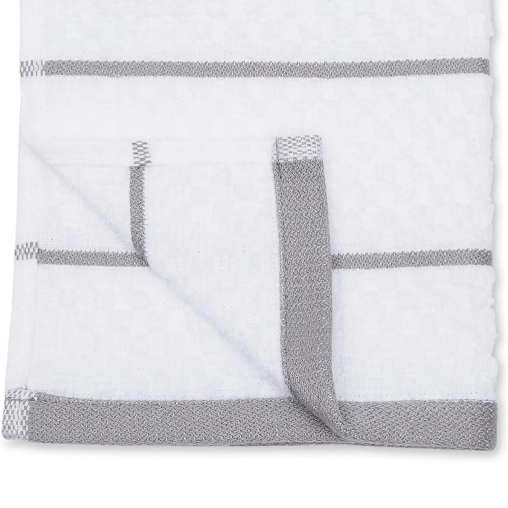 100% Cotton Terry Kitchen Towels,Popcorn Texture 4-Pack,Grey Stripe Dish towels